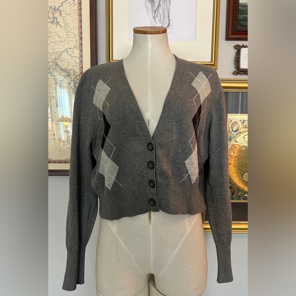 Lane Bryant Argyle Cardigan NWT 14/16 - Y2K Preppy Dark Academia Core Cropped